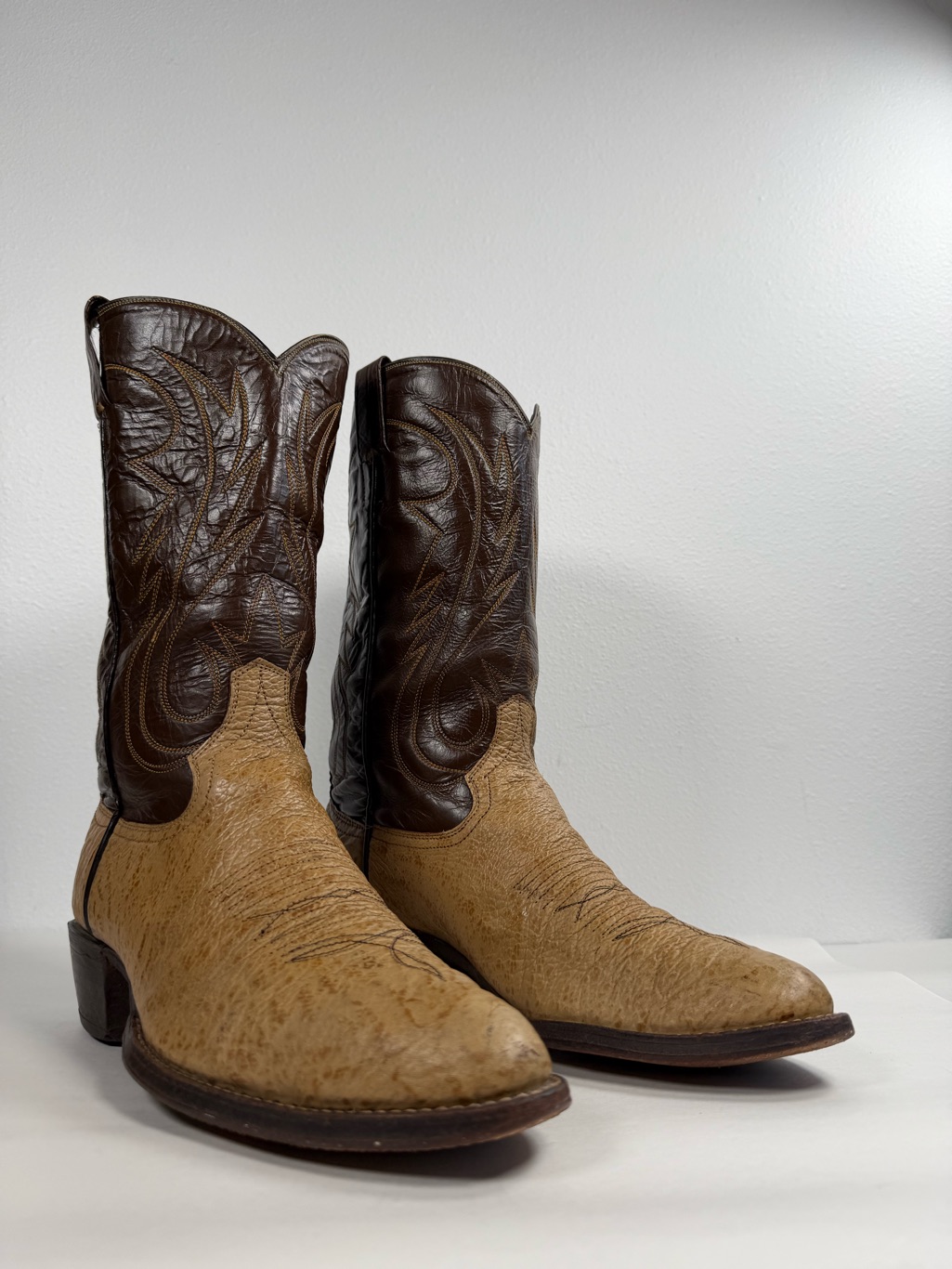 Vintage Cowtown Men's Exotic Western Boots Size 10 D Shark Skin Leather Cowboy